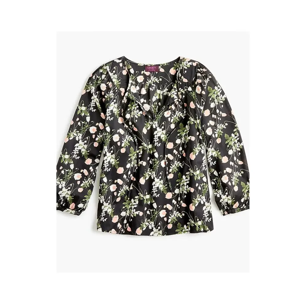 J.Crew x Liberty of London Black Floral Poppy Dream Peasant Blouse Sz.S